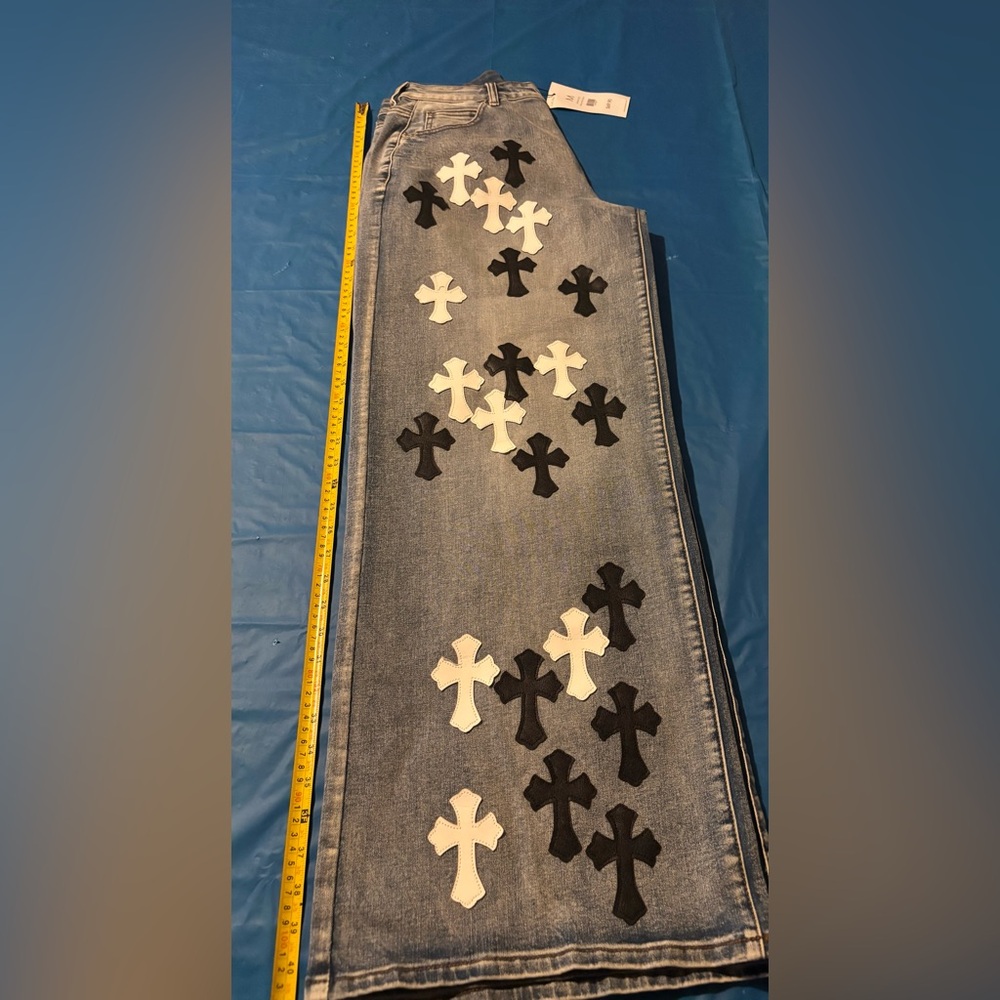 AKIRA Gray Denim with Unique Patches